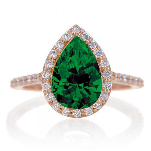 1.5 Carat Pear Cut Emerald Halo Designer Engagement Ring
