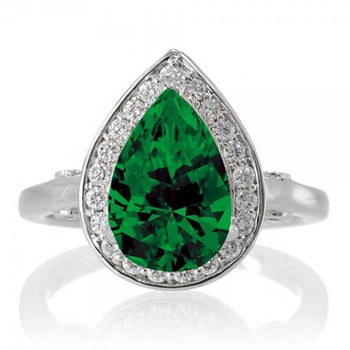 1.5 Carat Pear Cut Halo Emerald Engagement Ring