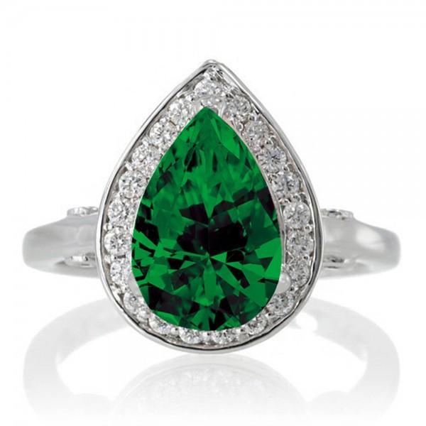 1.5 Carat Pear Cut Halo Emerald Engagement Ring