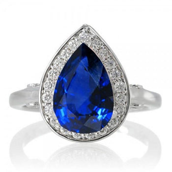 1.50 Carat Pear Cut Halo Sapphire Engagement Ring
