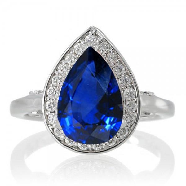 1.5 Carat Pear Cut Halo Sapphire Engagement Ring