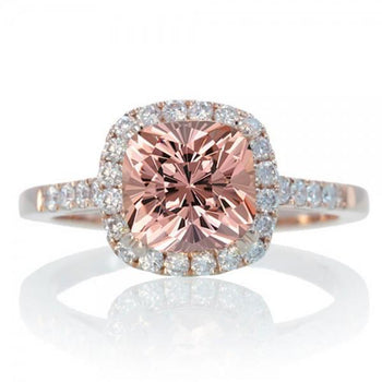 1.50 Carat Perfect Cushion Morganite and Diamond Engagement Ring in Rose Gold