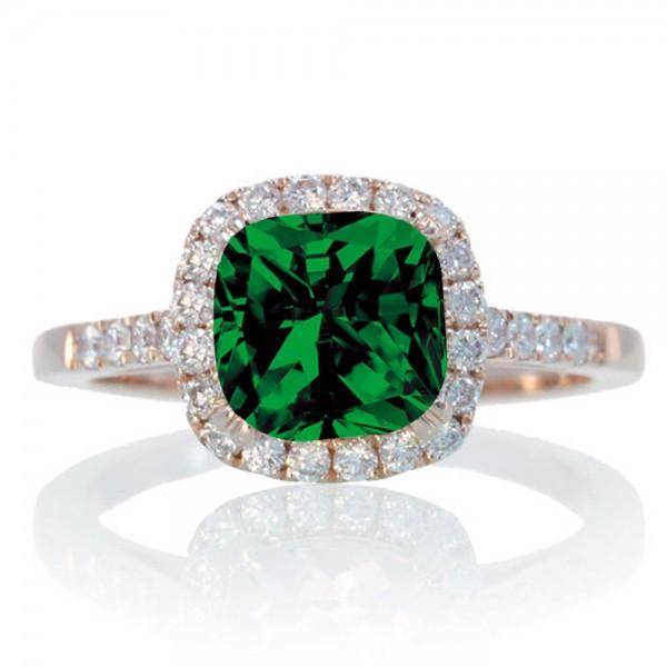 1.5 Carat Perfect Cushion Emerald and Diamond Engagement Ring