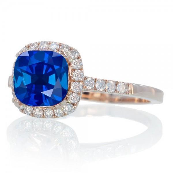 1.50 Carat Perfect Cushion Cut Sapphire and Diamond Engagement Ring