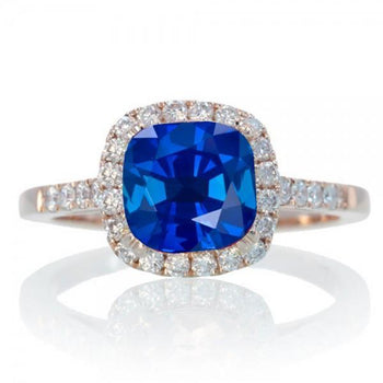 1.50 Carat Perfect Cushion Cut Sapphire and Diamond Engagement Ring
