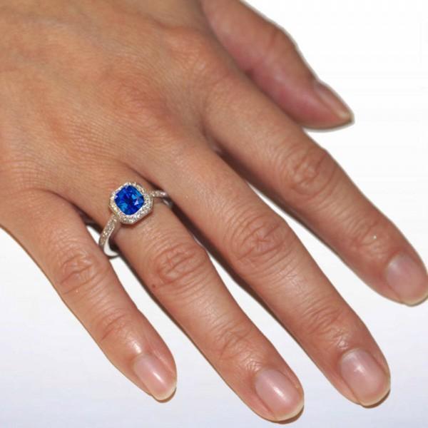 1.50 Carat Princess Cut Designer Vintage Sapphire Diamond Halo Engagement Ring