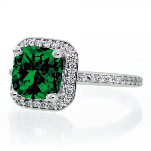 1.5 Carat Princess Cut Emerald Classic Halo Engagement Ring