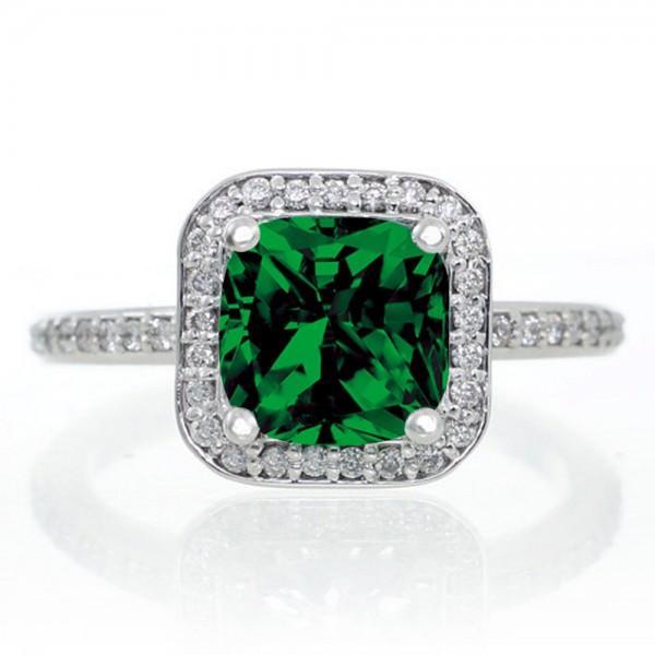 1.5 Carat Princess Cut Emerald Classic Halo Engagement Ring