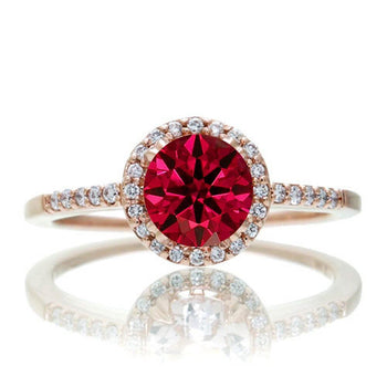 1.5 Carat Round Classic Ruby and Diamond Vintage Engagement Ring