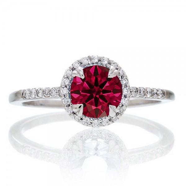 1.5 Carat Round Cut Ruby Halo Classic Diamond Engagement Ring