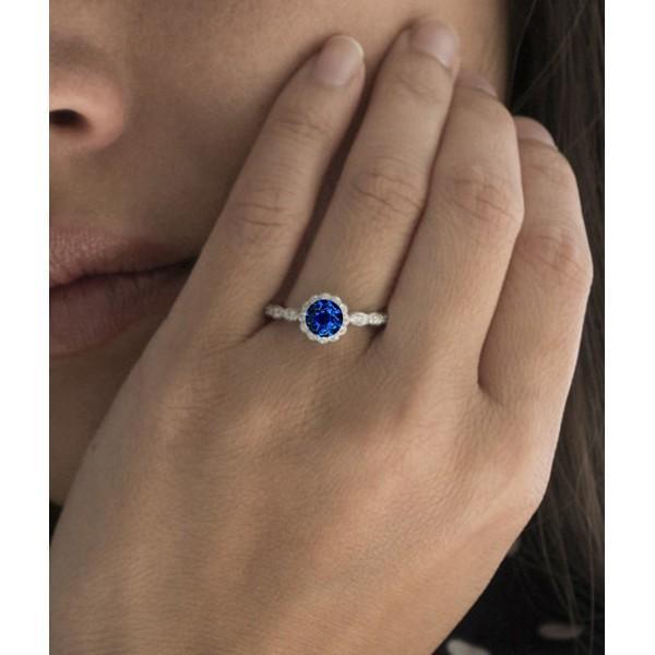 1.50 Carat Round Cut Sapphire and Diamond Flower Vintage Designer Engagement Ring