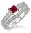 1.5 Carat Ruby & Diamond Antique Bridal set Halo Ring on White Gold