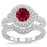 1.5 Carat Ruby & Diamond Antique Halo Bridal Set Engagement Ring on 9k White Gold
