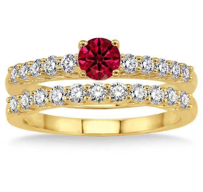 1.5 Carat Ruby & Diamond Elegant Bridal Set on 9k Yellow Gold