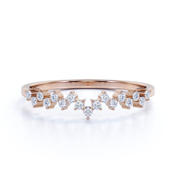Stunning Dainty Stacking Ring with Round Shape Diamonds in Rose Gold