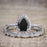 Affordable 1.25 Carat Pear Cut Black Diamond Antique Wedding Ring Set in White Gold