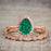 Affordable Antique Artdeco 2.25 Carat Pear Emerald and Diamond Halo Wedding Trio Ring Set in Rose Gold