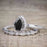 Unique 1.50 Carat Pear Cut Black Diamond Halo Wedding Ring Set for Her in White Gold