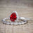 Affordable Antique Artdeco 2.25 Carat Pear Ruby and Diamond Halo Wedding Trio Ring Set in White Gold