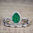 Artdeco scalloped 2 Carat Pear cut Emerald and Diamond Wedding Ring Set for Women in White Gold