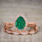 Artdeco scalloped 2 Carat Pear cut Emerald and Diamond Wedding Ring Set for Women in Rose Gold