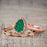 Artdeco scalloped 2 Carat Pear cut Emerald and Diamond Wedding Ring Set for Women in Rose Gold
