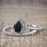 Classic 1.50 Carat Pear Cut Black Diamond Halo Wedding Ring Set for Her in White Gold