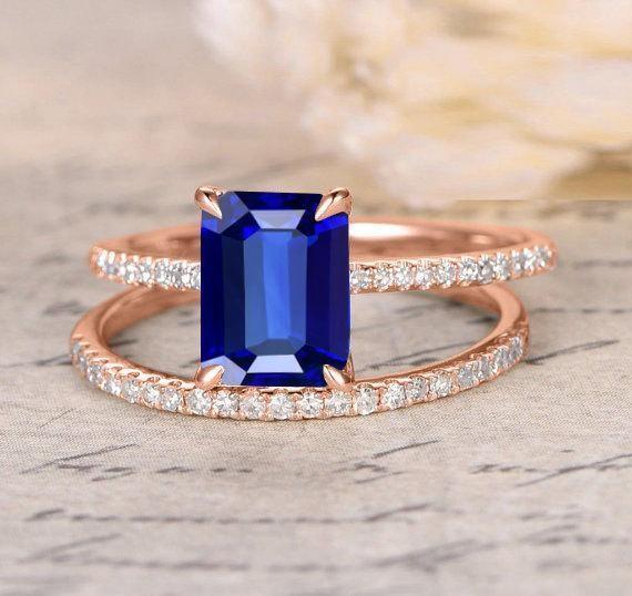 1.50 Carat Blue Sapphire and Diamond Bridal Set in 9k Rose Gold: On Limited Time Sale