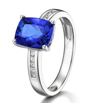 1.50 Carat Emerald Cut Blue Sapphire and Diamond Classic Engagement Ring