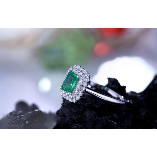 1.50 Carat Emerald and Diamond double Halo Engagement Ring