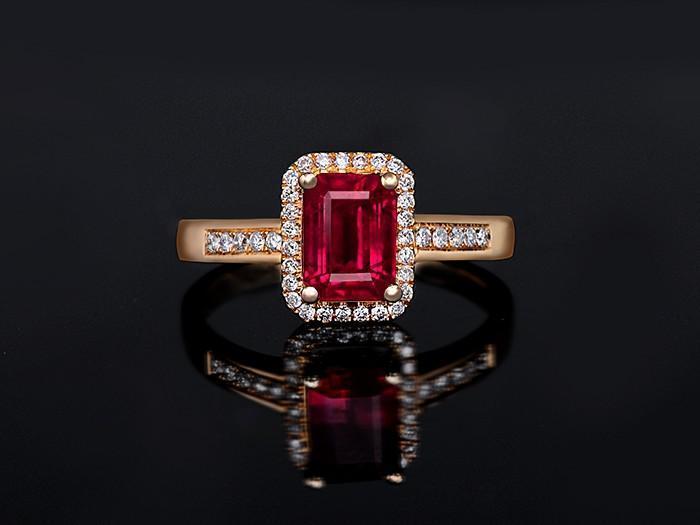 1.50 Carat Emerald Cut Ruby and Diamond Engagement Ring