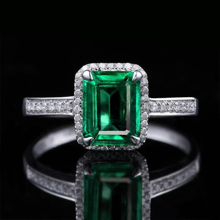 1.50 Carat princess cut Emerald and Diamond Halo Engagement Ring