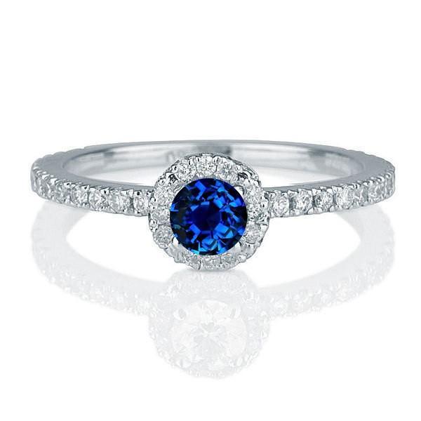 1.50 Carat Round Cut Sapphire and Diamond Halo Engagement Ring