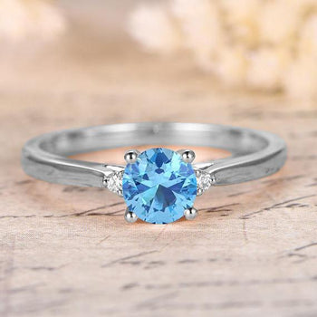 Perfect 1.50 Carat Round Cut Aquamarine and Diamond Engagement Ring in White Gold