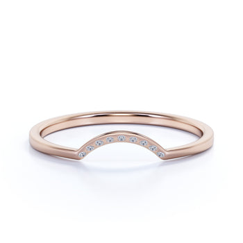 Curved Stacking Wedding Ring Band with Oval Cut Diamonds in Rose Gold