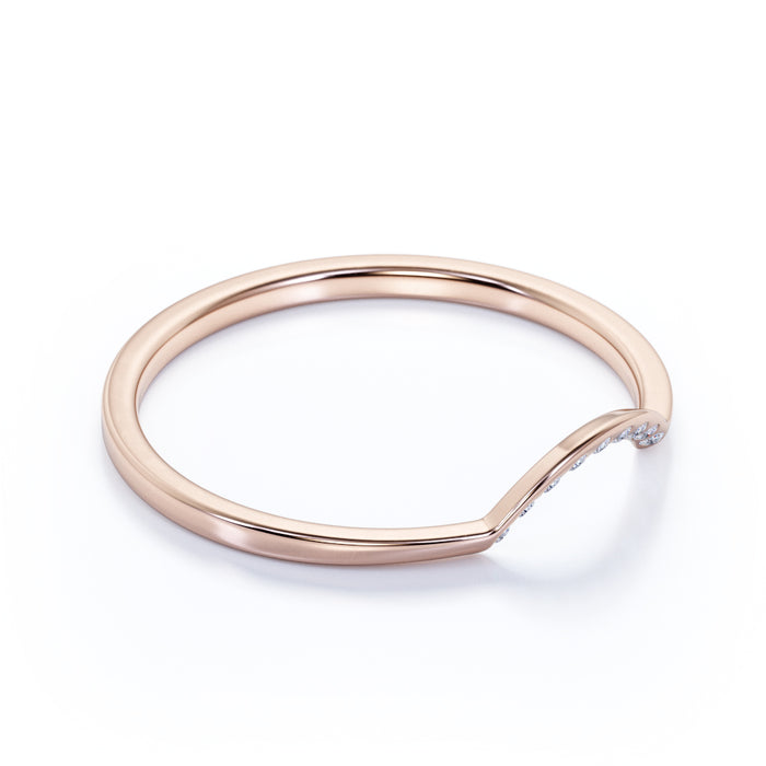 Curved Stacking Wedding Ring Band with Oval Cut Diamonds in Rose Gold