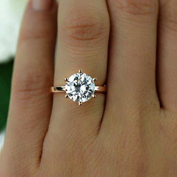Final Sale: 3 Carat Round Cut Six Prong Solitaire Engagement Ring in Rose Gold over Sterling Silver