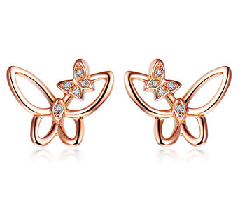 Butterfly .20 Carat Round Cut Diamond Stud Earrings in Rose Gold