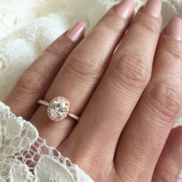 Beautiful 1.5 Carat Oval Cut Halo Engagement Ring in Rose Gold over Sterling Silver