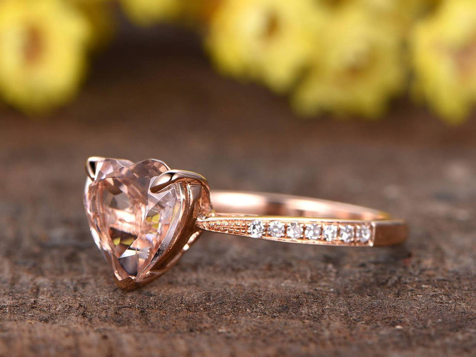 1.25 Carat Heart Shape Morganite and Diamond Engagement Ring in Rose Gold