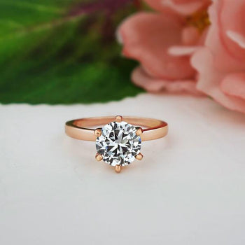 Final Sale: 1.5 Carat Round Cut Six Prong Solitaire Engagement Ring in Rose Gold over Sterling Silver