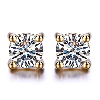 .20 Carat Round Cut Diamond Solitaire Stud Earrings in Yellow Gold