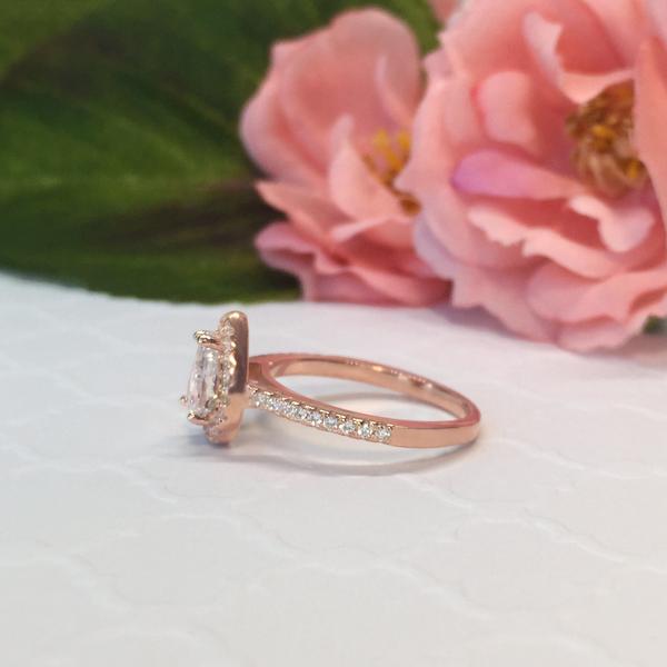 1 Carat Classic Pear Cut Halo Engagement Ring in Rose Gold over Sterling Silver