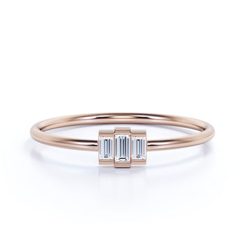 Emerald Cut Diamond Trilogy Stacking Ring in Rose Gold
