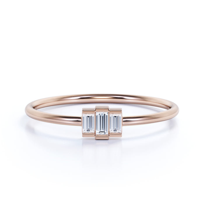 Emerald Cut Diamond Trilogy Stacking Ring in Rose Gold