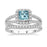 2 Carat Split Shank Princess Cut Aquamarine and Diamond Halo Bridal Ring Set in White Gold