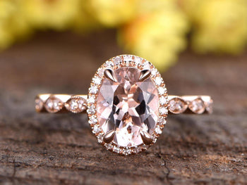 2 Carat Huge Oval Cut Morganite and Diamond Engagement Ring in Rose Gold