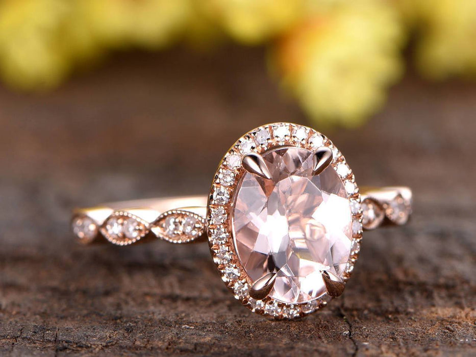 2 Carat Huge Oval Cut Morganite and Diamond Engagement Ring in Rose Gold