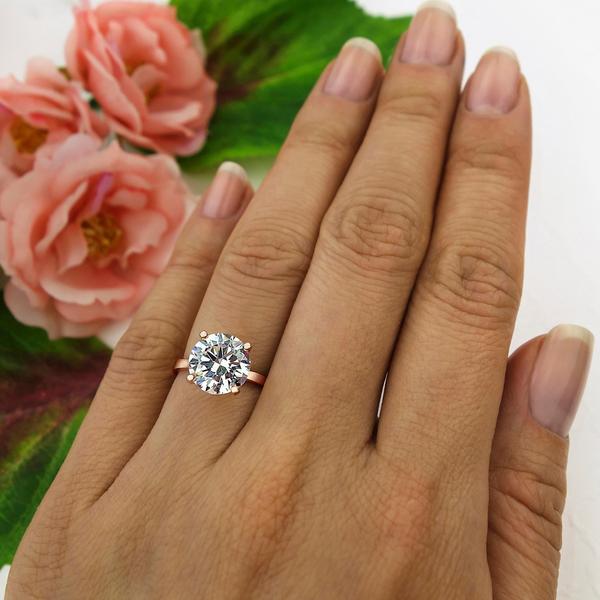 3 Carat Four Prong Solitaire Engagement Ring in Rose Gold over Sterling Silver