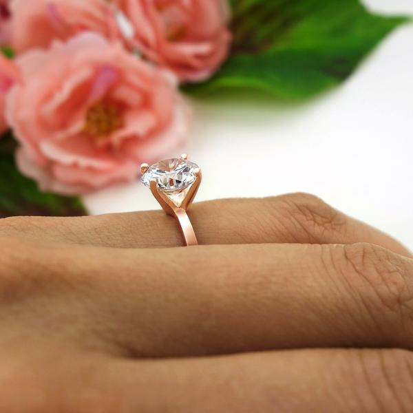 3 Carat Four Prong Solitaire Engagement Ring in Rose Gold over Sterling Silver
